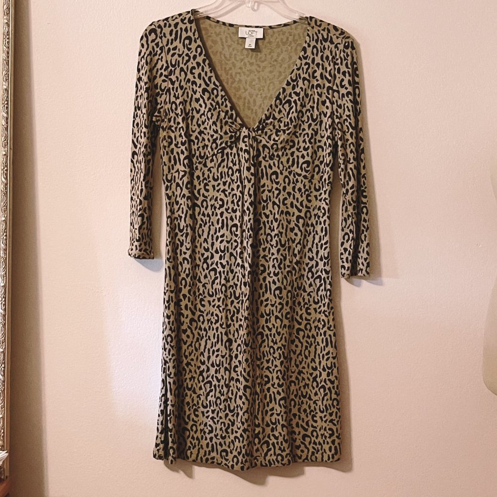 New Ann Taylor Loft Petites Leopard Animal Print Stretch Knit Dress 6P